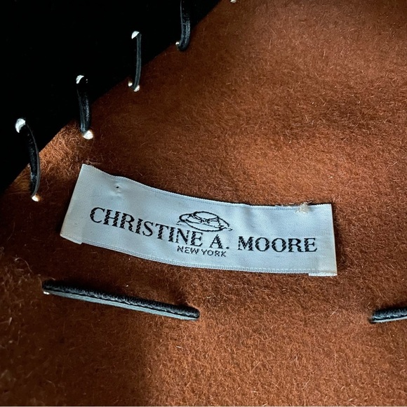Christine A. Moore Colorblock Brown Black Felt Leather Whipstitch Hat One Size - Picture 7 of 8